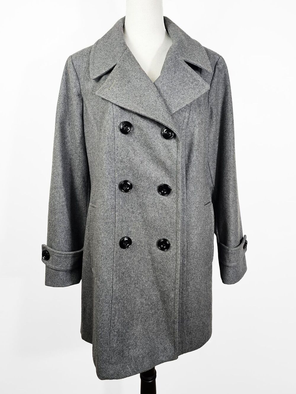 Anne Klein XL Gray Wool Blend Classic Double Breasted Peacoat Warm Winter